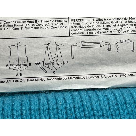 McCalls 8000 mens vest bow tie cummerbund pattern size Small Medium - Picture 6 of 6